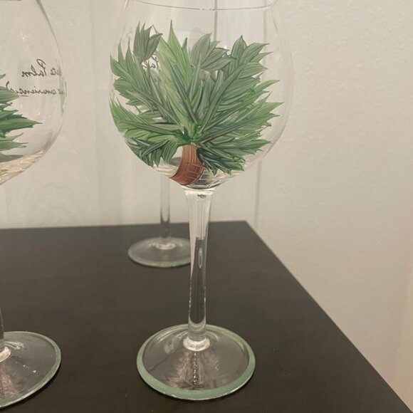 VINTAGE HAND PAINT WINE GLASSES PALM TREES VERSATILE DRINKS FUN STYLE TROPICAL - Picture 13 of 16